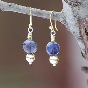 Blue stone Gold and Silver earrings